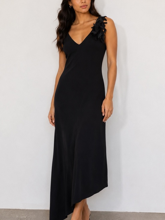 Zara Dresses & Skirts - Zara Black Maxi Dress with one-Shoulder Ruffle Detail